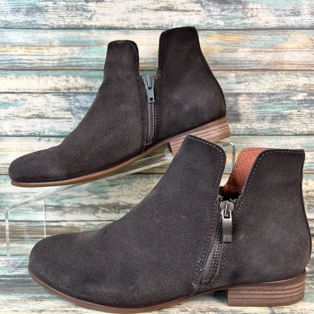 Eric Michael Ankle Boots Womens Sz 6.5 Casual Double Zipper Low Block Heel Gray